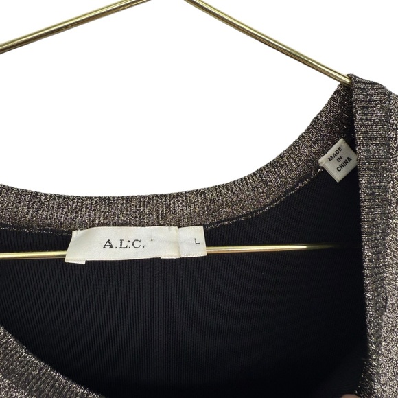 A.L.C. ALC Designer Susanna Gold Metallic Fit and Flare Pleated Skirt Dress Sz L - Picture 3 of 8